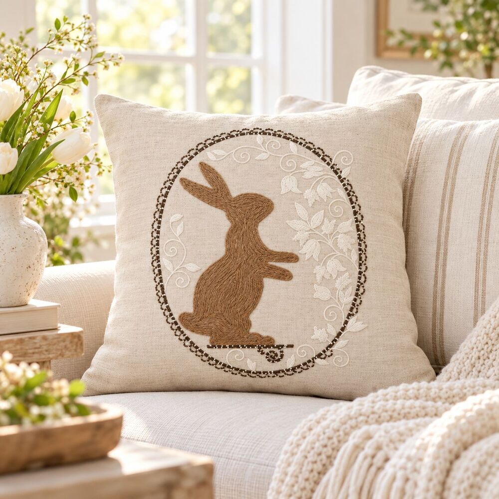 1 PCS Rabbit Embroidered Cushion Cover Square Throw Pillow Case Sofa Home 291346